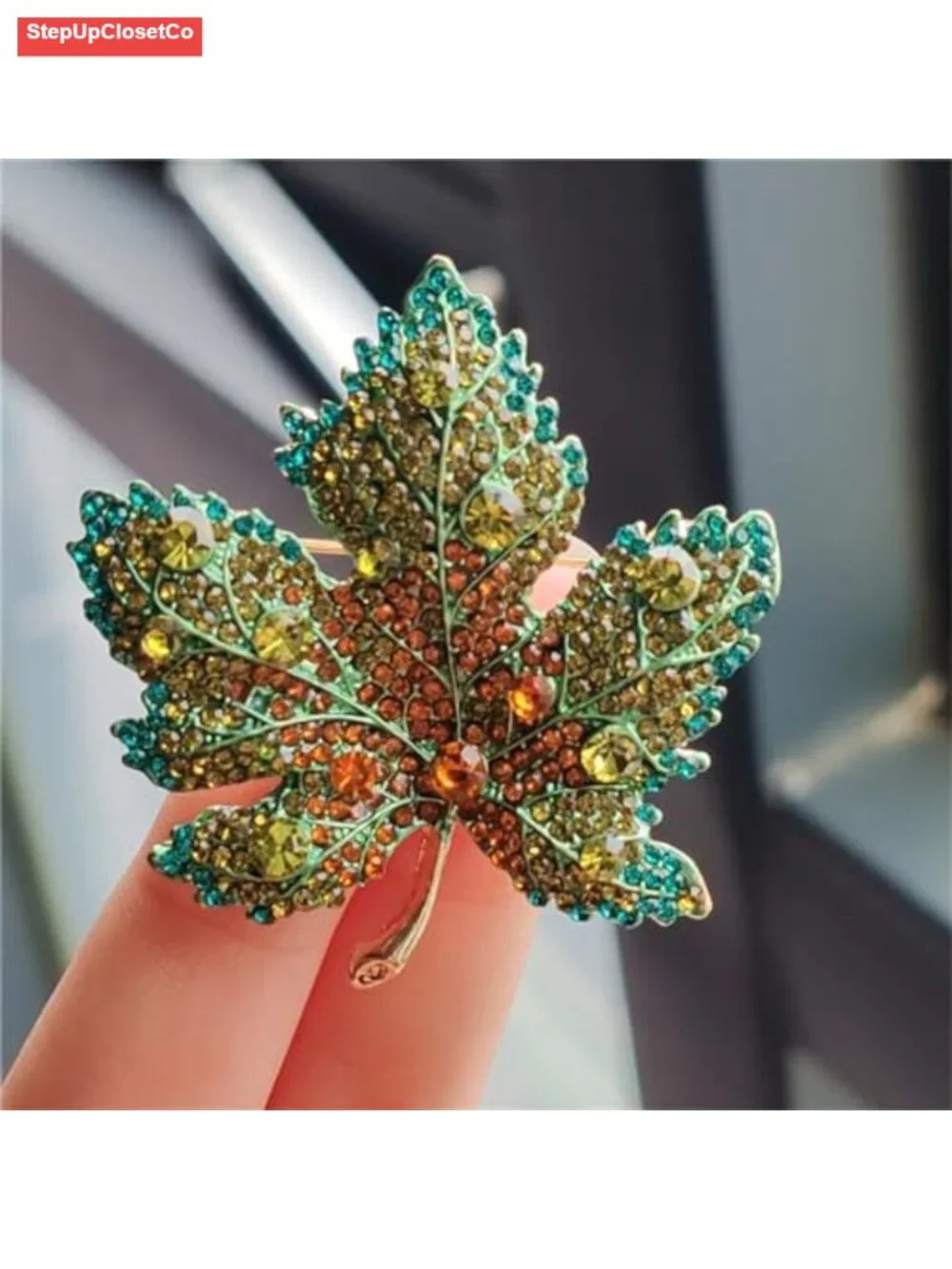 Rhinestone Maple Leaf Brooch Pin Sparkling Crystal Lapel Pin for Women